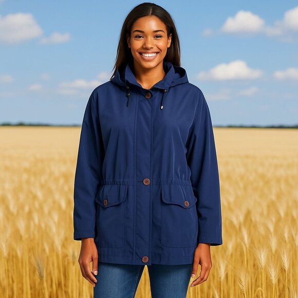 Oversized Navy Hooded Rain Jacket Aeros Kristen Blake Coastal Gorpcore Fall S - Picture 4 of 10